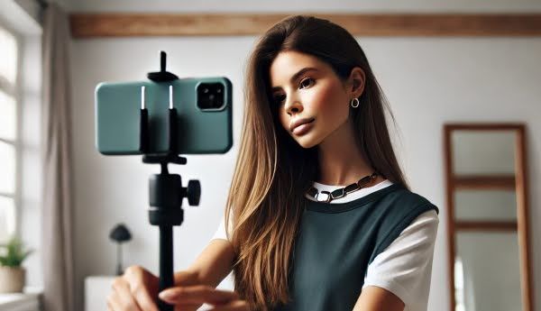 ایفلوئنسر زن در حال فیلم گرفتن از خود