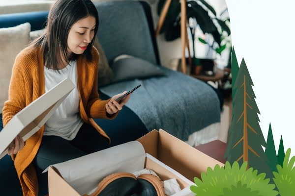 یک زن در حال کار با موبایل خودش